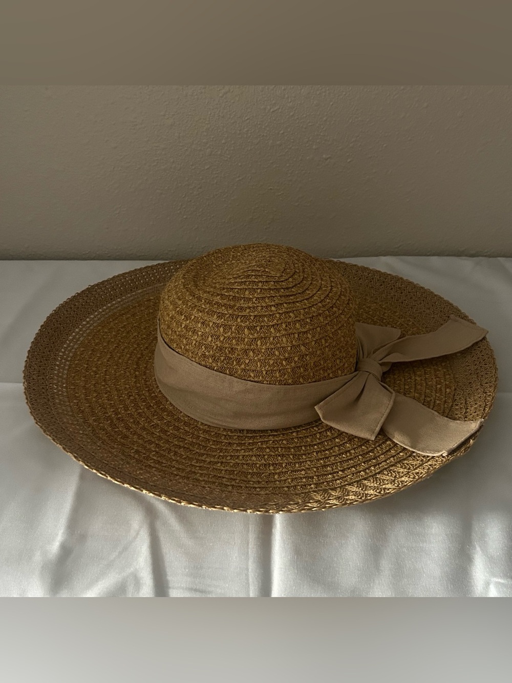 Nine West Wide-Brim Sun Hat with Taupe Bow